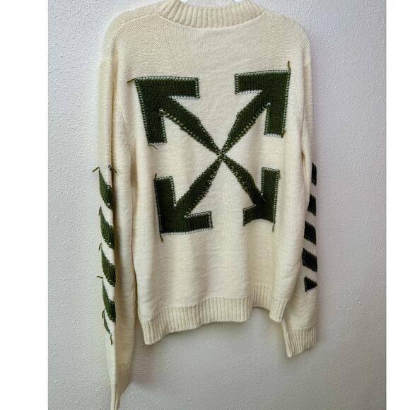 Off-White Reverse Arrow Diag Knit Crew Sweater White / Green - Picture 7 of 16